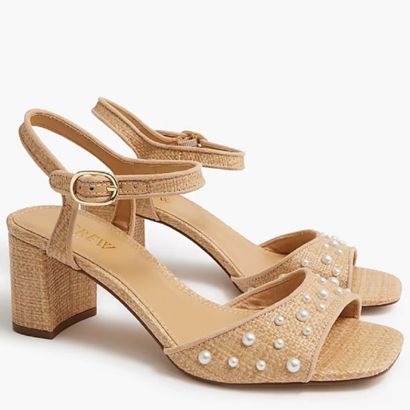 J. Crew Shoes - New in Box J. Crew Woven pearl heeled sandals in Toasted Woven Raffia
